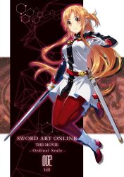 Rule 34 | 1girl, artist request, asuna (sao), blonde hair, boots, brown eyes, copyright name, floating hair, gloves, highres, holding, holding sword, holding weapon, long hair, looking at viewer, panties, pantyhose, red pantyhose, sheath, smile, solo, sword, sword art online, sword art online the movie: ordinal scale, underwear, unsheathed, very long hair, weapon, white gloves