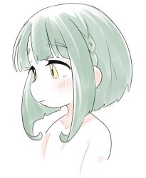 Rule 34 | 1girl, bare shoulders, bob cut, braid, commentary request, flat chest, green hair, kantai collection, nassukun, short hair, short hair with long locks, sidelocks, solo, takanami (kancolle), upper body, yellow eyes