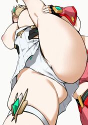 Rule 34 | 2girls, animated, annoyed, ass, bakkanki, blonde hair, blush, bouncing breasts, breasts, breasts out, large breasts, lowres, multiple girls, mythra (xenoblade), panties, pyra (xenoblade), standing, standing on one leg, tagme, thighs, underwear, upskirt, video, xenoblade chronicles (series), xenoblade chronicles 2