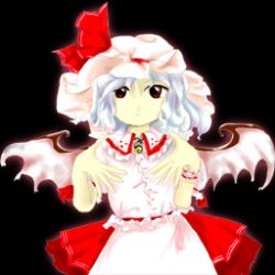 Rule 34 | blouse, blue hair, embodiment of scarlet devil, frilled shirt, frills, hat, lowres, mob cap, official art, pink shirt, remilia scarlet, ribbon, shirt, solo, touhou, transparent background, vampire, wings, zun (artist)