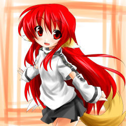 Rule 34 | animal ears, long hair, original, red eyes, red hair, skirt, smile, solo, tail, takeya yuuki, takeyasan, very long hair
