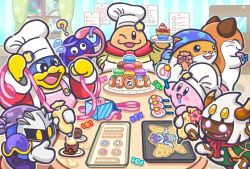 Rule 34 | 2girls, 6+boys, adeleine, bob cut, candy, cat, channel ppp, chef hat, chef kawasaki, chuchu (kirby), commentary request, cookie, cupcake, door, food, gift, gooey (kirby), hamster, hat, icing, invincible candy, king dedede, kirby, kirby (series), macaron, mask, meta knight, multiple boys, multiple girls, nago (kirby), nintendo, official art, pastry bag, peeking, queen sectonia, rayman limbs, ribbon, rick (kirby), taranza, tray, waddle dee, white day, wrapped candy