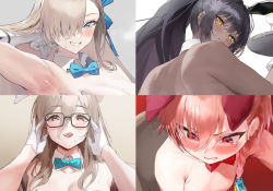 Rule 34 | 4girls, akane (blue archive), akane (bunny) (blue archive), asuna (blue archive), asuna (bunny) (blue archive), blue archive, dark skin, glasses, ikuchan kaoru, karin (blue archive), karin (bunny) (blue archive), leotard, multiple girls, neru (blue archive), neru (bunny) (blue archive), playboy bunny, smile, tears, tongue, tongue out