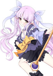 Rule 34 | 1girl, baicha, breasts, breasts out, elf, highres, japanese clothes, kimono, kyouka (princess connect!), no bra, pointy ears, princess connect!, purple hair, small breasts, tears, twintails, yellow eyes