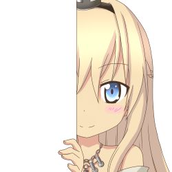 Rule 34 | 10s, 1girl, blonde hair, blue eyes, braid, closed mouth, eyebrows, half up braid, kantai collection, long hair, looking at viewer, nagineko, peeking out, solo, transparent background, warspite (kancolle)