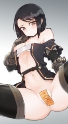 Rule 34 | 1girl, anus, ass, black hair, blush, breasts, brown eyes, female priest (dungeon and fighter), gloves, hand on own chest, jorin, pussy, looking at viewer, medium breasts, navel, nipples, short hair, spread legs, thighs