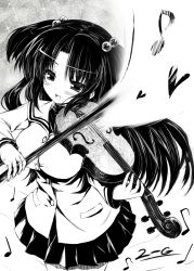 Rule 34 | 00s, 1girl, 2-g, bad id, bad pixiv id, clannad, greyscale, hair bobbles, hair ornament, ichinose kotomi, instrument, long hair, monochrome, musical note, school uniform, solo, thumbnail surprise, two side up, violin, when you see it