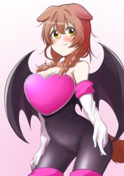 Rule 34 | 1girl, animal ears, bare shoulders, bat wings, blush, braid, breasts, brown hair, cleavage, cosplay, dog ears, elbow gloves, gloves, hair between eyes, highres, hololive, inugami korone, leoanil illust, looking at viewer, no bra, rouge the bat, rouge the bat (cosplay), smile, solo, sonic (series), sonic adventure 2, standing, thighhighs, twin braids, virtual youtuber, white gloves, wings, yellow eyes