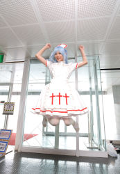 Rule 34 | blue hair, cosplay, highres, jumping, kouno tooru, kouzuki suzuka, nurse, photo (medium), princess princess