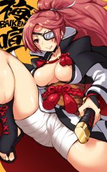 Rule 34 | 1girl, absurdres, baiken, bandages, black footwear, breasts, cameltoe, character name, cleavage, collarbone, english text, erect clitoris, eyepatch, facial mark, female focus, forehead mark, guilty gear, guilty gear xrd, hair tie, highres, holding, holding weapon, imazon, japanese clothes, katana, kimono, large breasts, long hair, long sleeves, matching hair/eyes, no bra, obi, pink eyes, pink hair, ponytail, rope, sandals, sash, scar, scar across eye, scar on face, shimenawa, smile, solo, spread legs, sword, teeth, text focus, weapon
