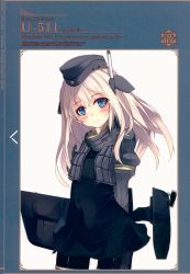 Rule 34 | 1girl, absurdres, black legwear, blue eyes, blush, breasts, character name, closed mouth, cropped jacket, dress, garrison cap, hat, highres, huge filesize, jacket, kantai collection, lips, long hair, long sleeves, looking at viewer, machinery, military, military uniform, puffy long sleeves, puffy sleeves, scan, shirokitsune, short dress, silver hair, simple background, small breasts, smile, solo, u-511 (kancolle), uniform, white background