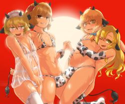 Rule 34 | 4boys, animal ears, animal print, azusa (cookie), babydoll, bikini, blonde hair, blue bow, blush, bow, braid, brown eyes, bulge, chinese zodiac, commentary request, cookie (touhou), cow boy, cow ears, cow horns, cow print, cow tail, dress, elbow gloves, fang, feet out of frame, garter belt, genderswap, genderswap (ftm), glasses, gloves, grin, hair bow, hair ornament, headdress, heart, holding, holding weapon, horns, hug, hug from behind, kirisame marisa, kneehighs, leg up, long hair, looking at another, looking at viewer, looking to the side, male focus, mars (cookie), medium hair, multiple boys, navel, nipples, one eye closed, open mouth, otemoto (baaaaloooo), panties, penis, plump, print bikini, print legwear, print panties, print thighhighs, purple bow, red background, rei (cookie), see-through, short hair, single braid, smile, socks, star (symbol), star hair ornament, sweat, swimsuit, tail, thighhighs, touhou, trap, underwear, uzuki (cookie), wavy mouth, weapon, white background, white dress, white panties, year of the ox, yellow eyes