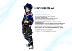 Rule 34 | 1boy, belt, blue hair, digimon, highres, jacket, male focus, minamoto kouji, short hair, solo