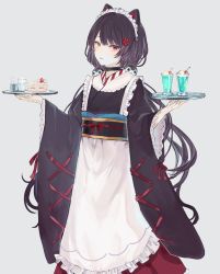 Rule 34 | 1girl, animal ears, apron, bad id, bad pixiv id, black kimono, blush, brown eyes, brown hair, cake, cake slice, cat ears, cherry, closed mouth, cup, drink, drinking glass, food, frilled apron, frilled skirt, frills, fruit, grey background, hair ornament, heterochromia, highres, holding, holding tray, ice cream, ice cream float, iei000, inui toko, japanese clothes, kimono, long hair, long sleeves, low twintails, maid, maid apron, maid headdress, melon soda, nijisanji, obi, pleated skirt, red eyes, red ribbon, red skirt, ribbon, sash, simple background, skirt, solo, strawberry, tray, twintails, very long hair, virtual youtuber, wa maid, white apron, wide sleeves