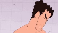Rule 34 | 1boy, animated, animated gif, bath, bathroom, bruce lee, chinese text, crayon shin-chan, eyebrows, looking at viewer, lowres, male focus, nohara hiroshi, nude, parody, solo, subtitle, thick eyebrows