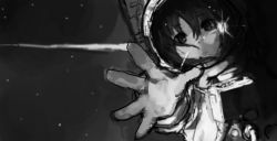 Rule 34 | 1girl, astronaut, bad id, bad pixiv id, blurry, depth of field, greyscale, hair between eyes, monochrome, original, outstretched arm, outstretched hand, parted lips, reflection, seafh, sketch, solo, space, spacesuit, star (sky)