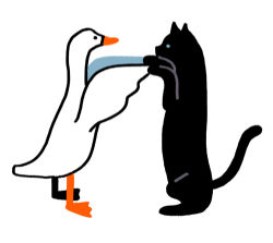 Rule 34 | animal, animal focus, bird, black cat, cat, eye contact, from side, goose, hirasawa minami, holding hands, looking at another, lowres, no humans, original, profile, simple background, white background