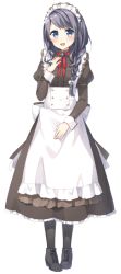 Rule 34 | 1girl, :d, apron, black footwear, black pantyhose, blue eyes, blush, braid, eyebrows, full body, hand on own chest, hasumi nayuki, long hair, looking at viewer, maid, maid apron, maid to partita, masuishi kinoto, neck ribbon, official art, open mouth, pantyhose, puffy sleeves, purple hair, red ribbon, ribbon, shima (shima je), shoes, smile, solo, tareme, transparent background, wrist cuffs