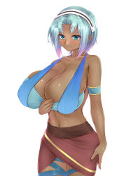 Rule 34 | 1girl, bare legs, bare shoulders, belly, blue eyes, blue hair, blush, breasts, dark-skinned female, dark skin, female focus, godzilla: city on the edge of battle, godzilla: planet of the monsters, godzilla: the planet eater, godzilla (series), hands on own ass, happy, headgear, highres, houtua, huge breasts, looking at viewer, multicolored hair, navel, pink hair, polygon pictures, shiki 2046, shiny skin, short hair, simple background, smile, solo, stomach, tani yuko, thighhighs, thighs, toho, tribal, tribal clothes, tribe, white background