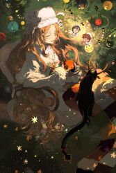 2boys 2girls arthur_(code_geass) bell black_cat blanket brother_and_sister brown_hair c.c. capelet cat chibi chibi_inset christmas christmas_lights christmas_ornaments christmas_tree closed_eyes coat code_geass code_geass:_lost_stories cup dark eyelashes fake_antlers from_side fur-trimmed_capelet fur-trimmed_coat fur-trimmed_sleeves fur_hat fur_trim gloves glowing happy hat hat_ribbon holding holding_cup holding_harp holding_instrument holding_trumpet holly inair instrument jingle_bell kururugi_suzaku lelouch_vi_britannia long_hair long_sleeves mug multiple_boys multiple_girls music musical_note nunnally_vi_britannia open_mouth papakha playing_instrument ribbon siblings sidelocks singing sitting smile solo_focus striped_ribbon tail tail_bell tail_ornament trumpet wheelchair white_capelet white_coat white_gloves white_hat white_ribbon