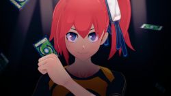 Rule 34 | 1girl, aiba ami, blue eyes, card, digimon, digimon story: cyber sleuth, highres, looking at viewer, red hair, smile, solo