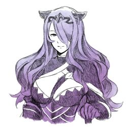 Rule 34 | 1girl, armor, breasts, camilla (fire emblem), cleavage, fire emblem, fire emblem fates, gloves, hallo-byby, large breasts, looking to the side, nintendo, purple eyes, purple gloves, purple hair, solo, turtleneck, upper body