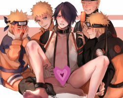 Rule 34 | 5boys, age difference, barefoot, bdsm, black hair, blonde hair, blue eyes, blush, bottomless, censored, chain, chuunineko, clenched teeth, collar, closed eyes, feet, hair over one eye, headband, heart, heart censor, leg lift, looking at viewer, male focus, multiple boys, naruto, naruto (series), naughty face, open mouth, phone, recording, red eyes, restrained, rope, sitting, smile, soles, tagme, teeth, toes, uchiha sasuke, undressing, uzumaki naruto, yaoi
