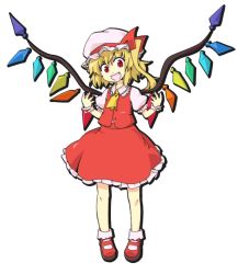 Rule 34 | 1girl, ane, bad id, bad pixiv id, blonde hair, fang, flandre scarlet, hat, hat ribbon, red eyes, ribbon, side ponytail, solo, touhou, wings, wrist cuffs