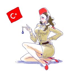 Rule 34 | 1girl, blue eyes, hat, high heels, military, military uniform, original, ottoman empire, solo, turkey (bird), turkey (country), uniform, world war i, yokkoishoichi