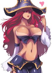 Rule 34 | blue hair, breasts, highres, league of legends, long hair, no nipples, pirate, red hair, miss fortune (league of legends), tame, tan, tanline, third-party edit