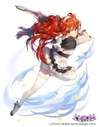 Rule 34 | 10s, 1girl, 2016, apron, artist name, black bow, black dress, black footwear, blush, bow, breasts, closed mouth, dress, elesis (elsword), elsword, fighting stance, full body, furrowed brow, hairband, holding, holding sword, holding weapon, long hair, looking at viewer, low-tied long hair, maid, maid headdress, red eyes, red hair, serious, shoes, sideboob, simple background, small breasts, solo, sukja, sword, thighhighs, tsurime, unsheathed, very long hair, weapon, white apron, white background, white thighhighs, zettai ryouiki
