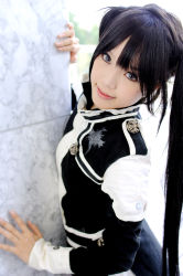 Rule 34 | 1girl, asian, black hair, blue eyes, breasts, color contacts, cosplay, d.gray-man, dutch angle, indoors, kipi-san, lenalee lee, lenalee lee (cosplay), long hair, looking at viewer, mole, petite, photo (medium), small breasts, solo, twintails, uniform