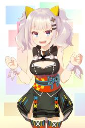 Rule 34 | 1girl, bare shoulders, blue eyes, blush, breasts, cleavage, cleavage cutout, clothing cutout, dress, highres, hoppege, kaguya luna, long hair, looking at viewer, medium breasts, open mouth, silver hair, smile, solo, the moon studio, virtual youtuber