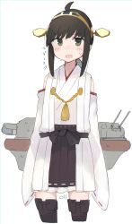 Rule 34 | 1girl, absurdres, ahoge, artist logo, black eyes, black hair, black skirt, boots, commentary request, cosplay, cowboy shot, detached sleeves, fubuki (kancolle), hairband, hakama, hakama short skirt, hakama skirt, headgear, highres, japanese clothes, kantai collection, kongou (kancolle), kongou (kancolle) (cosplay), long hair, looking at viewer, low ponytail, ma rukan, ponytail, ribbon-trimmed sleeves, ribbon trim, short ponytail, sidelocks, simple background, skirt, solo, standing, thigh boots, thighhighs, white background