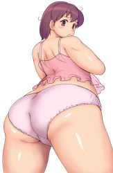 Rule 34 | 1girl, :o, ass, ass focus, brown eyes, brown hair, commentary request, from behind, highres, looking back, original, orizen, panties, plump, short hair, solo, thick arms, thick thighs, thighs, underwear, white panties, wide hips