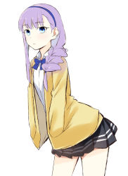 Rule 34 | 1girl, absurdres, black skirt, blue eyes, braid, breasts, coffeekite, collared shirt, contemporary, dress shirt, fate/extra, fate/extra ccc, fate (series), hairband, hands in pockets, highres, jacket, long hair, long sleeves, looking at viewer, meltryllis (fate), purple hair, shirt, side braid, skirt, small breasts, thighs, white shirt, yellow jacket