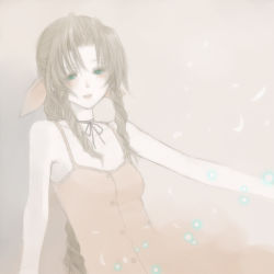 1990s_(style) 1girl aerith_gainsborough air-bird bad_id bad_pixiv_id braid brown_hair choker face female_focus final_fantasy final_fantasy_vii hair_ribbon long_hair nagumo_kuu ponytail retro_artstyle ribbon single_braid solo