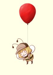Rule 34 | 1girl, absurdres, antennae, balloon, bee costume, bee wings, black shirt, blonde hair, blush stickers, brown hat, commentary, deerstalker, fur collar, hat, highres, hololive, hololive english, looking down, phdpigeon, shirt, simple background, smile, smol ame, solo, striped clothes, striped shirt, suspension, symbol-only commentary, virtual youtuber, watson amelia, yellow background, yellow shirt, | |