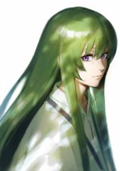 Rule 34 | 1boy, 1other, androgynous, enkidu (fate), fate/grand order, fate (series), green hair, highres, kingu (fate), long hair, looking at viewer, male focus, mosako, purple eyes, robe, sidelocks, smile, solo, upper body, white robe