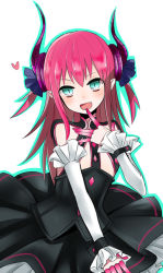 Rule 34 | 10s, 1girl, aqua eyes, bad id, bad pixiv id, circle skirt, claws, detached sleeves, dress, elizabeth bathory (fate), elizabeth bathory (fate/extra ccc), elizabeth bathory (first ascension) (fate), fate/extra, fate/extra ccc, fate (series), glowing, heart, horns, long hair, outline, pink hair, pointy ears, solo, tail, two side up, umiusi