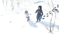 Rule 34 | bag, beanie, child, coat, footprints, hat, original, scarf, snow, yukihiroyuki