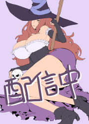 Rule 34 | 1girl, bad id, bad pixiv id, breasts, cleavage, dragon&#039;s crown, hat, hat over one eye, highres, huge breasts, legs, long hair, lying, on side, red hair, shoes, sketch, skull, solo, sorceress (dragon&#039;s crown), thighs, whoosaku, witch hat