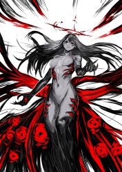 Rule 34 | 1girl, black sclera, breasts, claws, colored sclera, halo, highres, kamishiro rize, long hair, looking at viewer, medium breasts, monster girl, navel, no nipples, nude, red eyes, revision, solo, tokyo ghoul, tokyo ghoul:re, yourfreakyneighbourh