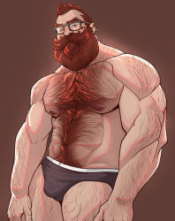 Rule 34 | 1boy, back hair, bara, beard, beard over mouth, black male underwear, boxer briefs, brown hair, bulge, check copyright, copyright request, facial hair, full beard, glasses, hairy, hand hair, highres, large pectorals, male focus, male underwear, mature male, mr nellory, muscular, muscular male, mustache, nipple hair, old, old man, original, pectorals, short hair, sparse arm hair, thick beard, thick chest hair, thick leg hair, thick mustache, underwear, very hairy, wrinkled skin