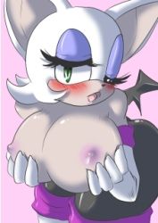 Rule 34 | blush, grabbing another&#039;s breast, breasts, furry, grabbing, large breasts, lowres, nipples, rouge the bat, sonic (series), wings, wink