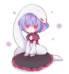 Rule 34 | 1girl, animal, animal on head, bad id, bad twitter id, black skirt, bright pupils, chibi, commentary request, cosmicmind, full body, long sleeves, looking at viewer, mishaguji, on head, one-hour drawing challenge, puffy sleeves, purple hair, red eyes, red shirt, seiza, shirt, short hair, sitting, skirt, slit pupils, snake, solo, touhou, white background, white pupils, white shirt, white snake, yasaka kanako