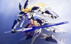 Rule 34 | 10s, 1girl, altrene, armor, bad id, bad pixiv id, blonde hair, blue eyes, busou shinki, doll joints, highres, joints, long hair, mecha musume, navel, open mouth, solo, sword, weapon, zhuore zhi hen