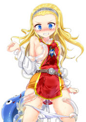 Rule 34 | 1girl, anlucea, assisted exposure, bare shoulders, belt, belt skirt, bestiality, between breasts, black eyes, blonde hair, blue skin, blush, bow, bow panties, breast slip, breasts, breasts out, clenched hands, clenched teeth, clothed sex, clothes lift, colored skin, cowboy shot, dragon quest, dragon quest x, emblem, female masturbation, fingering, grabbing, grabbing another&#039;s breast, hairband, healslime, holding another&#039;s wrist, interspecies, legs apart, long hair, long sleeves, looking at viewer, mamo williams, masturbation, mole, mole under mouth, nipples, no bra, nose blush, o o, off shoulder, one breast out, open clothes, open shirt, orange skirt, panties, panty pull, pencil skirt, pulling another&#039;s clothes, rape, shirt, sideboob, simple background, skindentation, skirt, skirt lift, slime (dragon quest), slime (substance), small breasts, solo, standing, sword, tabard, tears, teeth, tentacles, tentacles under clothes, thighs, underwear, undressing, wavy mouth, weapon, wet, wet clothes, white background, white panties, white shirt, wings