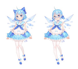 Rule 34 | 1girl, :o, ahoge, alternate costume, alternate hairstyle, bad id, bad pixiv id, blue-framed eyewear, blue eyes, blue hair, bow, choker, cirno, dress, glasses, hair bow, ice, ice wings, looking at viewer, low twintails, matching hair/eyes, mio-muo1206, pantyhose, petticoat, sailor collar, semi-rimless eyewear, short hair, short twintails, simple background, sleeveless, solo, touhou, twintails, under-rim eyewear, white background, white pantyhose, wings