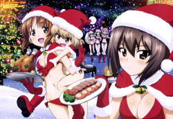 Rule 34 | 10s, 6+girls, :d, absurdres, anchovy (girls und panzer), bell, bikini, blonde hair, blue eyes, blush, boots, breasts, broccoli, brown eyes, brown hair, candle, capelet, christmas, christmas lights, christmas ornaments, christmas tree, cleavage, darjeeling (girls und panzer), fang, food, fur boots, fur trim, girls und panzer, gloves, hat, highres, katyusha (girls und panzer), kay (girls und panzer), knee boots, medium breasts, multiple girls, navel, nishizumi maho, nishizumi miho, official art, open mouth, plate, red footwear, santa boots, santa costume, santa hat, side-tie bikini bottom, small breasts, smile, snow, snowing, sugimoto isao, swimsuit, table, thighs, tray, turkey (food)